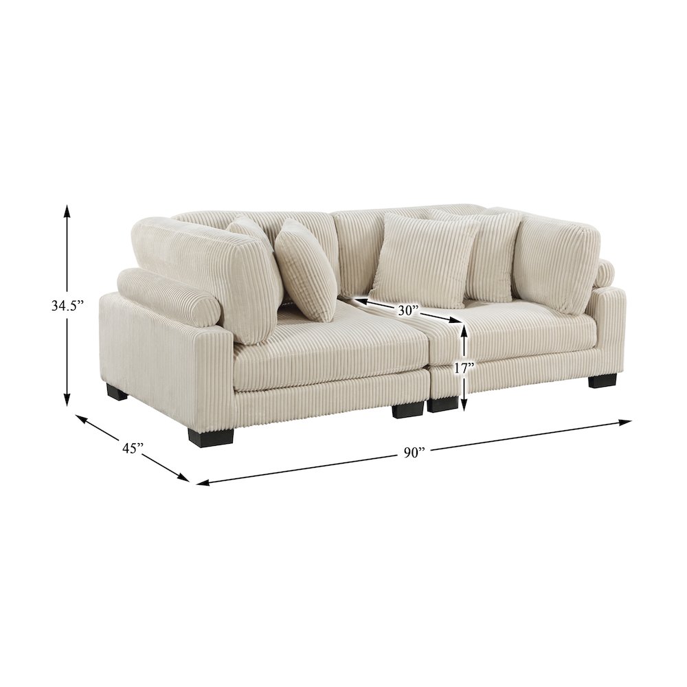 Traverse Corduroy Love Seat in Beige. Picture 4