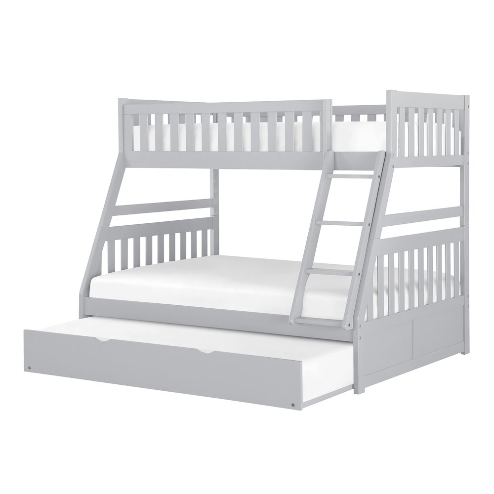 Orion Pine Twin Over Full Bunk Bed with Trundle Bed in Gray. Picture 1
