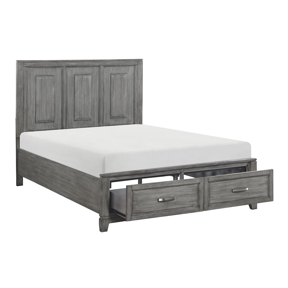 Garretson Acacia Queen Platform Bed with Footboard Storage in Gray. Picture 7