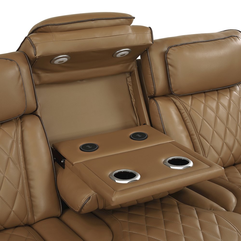 Fairway Faux Leather Power Double Reclining Sofa in Brown. Picture 12