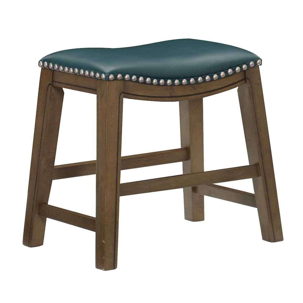 Ordway Solid Wood 18" Height Saddle Stool in Green. Picture 1
