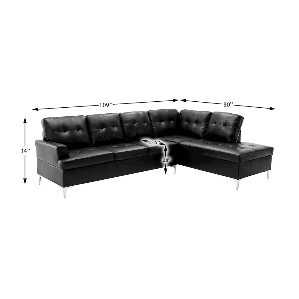 Barrington Faux Leather 2-piece set Sectional Sofa in Black. Picture 7