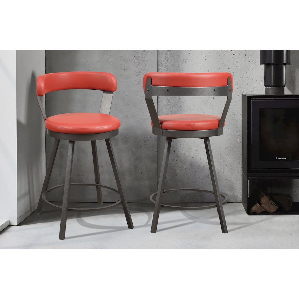 Appert Metal Swivel Counter Height Chair, Red, set of 2 in Red. Picture 2