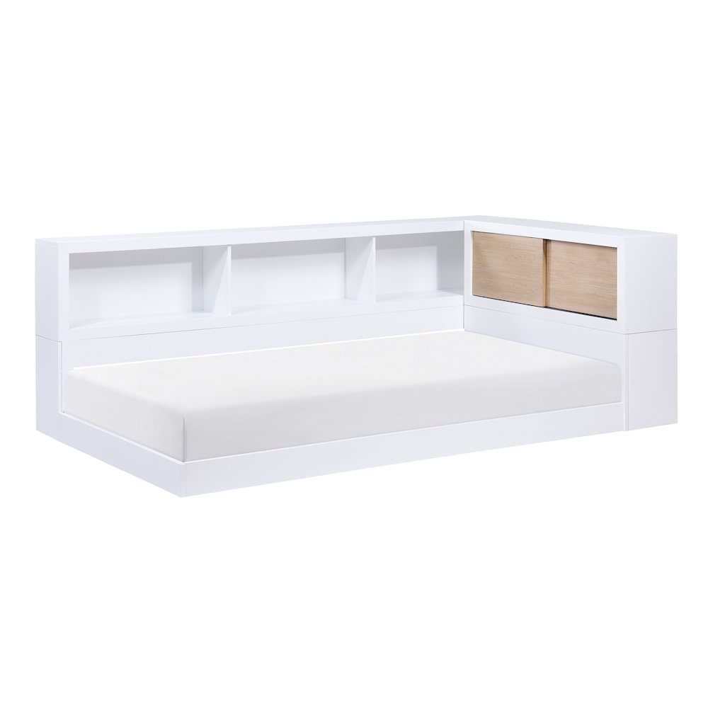 Asker A. Hardwood Twin Bookcase Corner Bed in 2-Tone (White and Natural). Picture 1