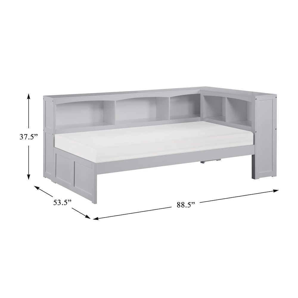 Orion Pine Twin Bookcase Corner Bed in Gray. Picture 3