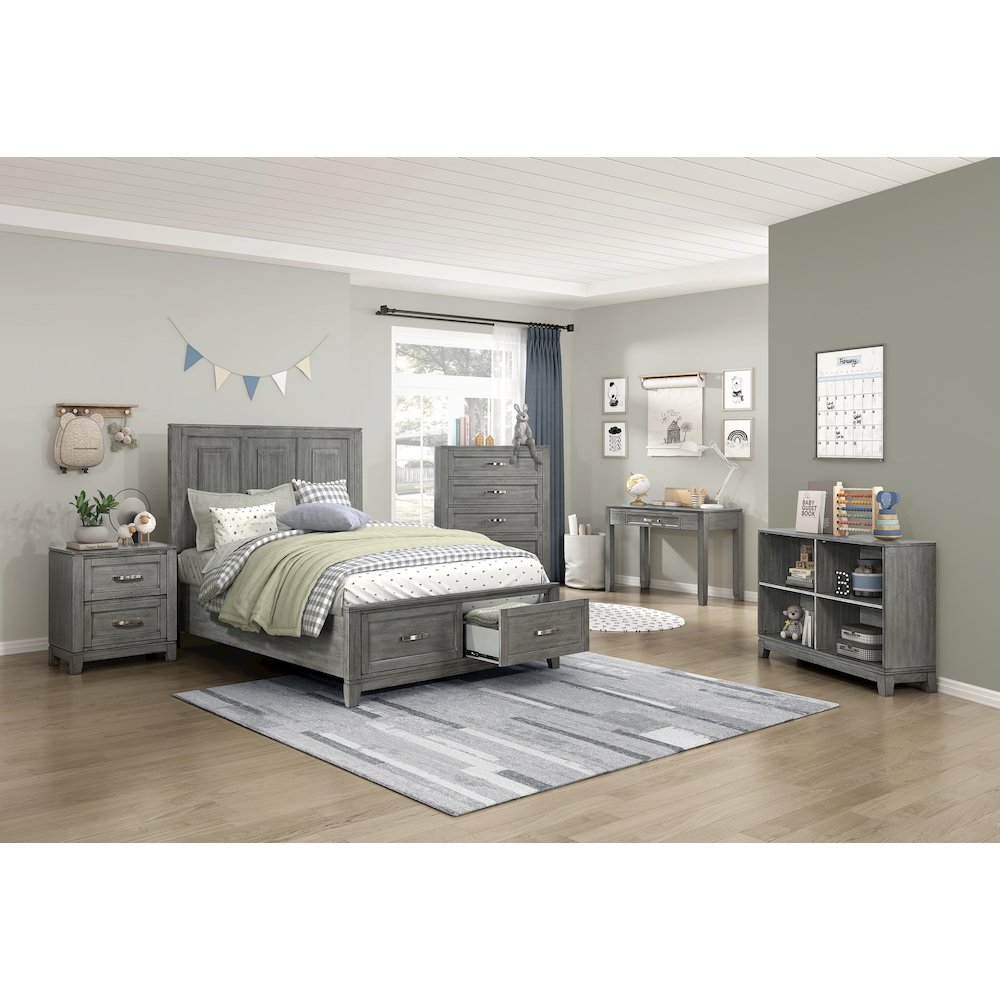 Garretson Acacia Full Platform Bed with Footboard Storage in Gray. Picture 3