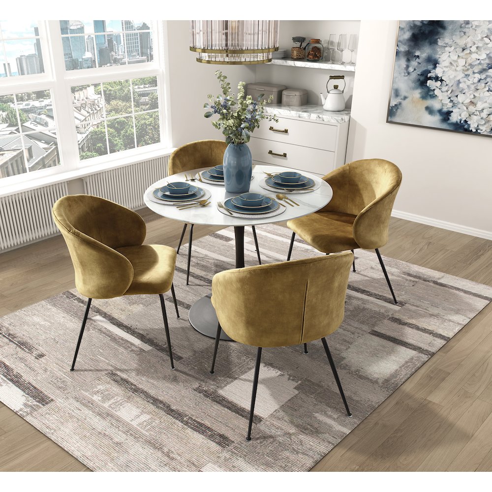 Cosimo Velvet Dining Room Side Chair, set of 2 in Mustard. Picture 2