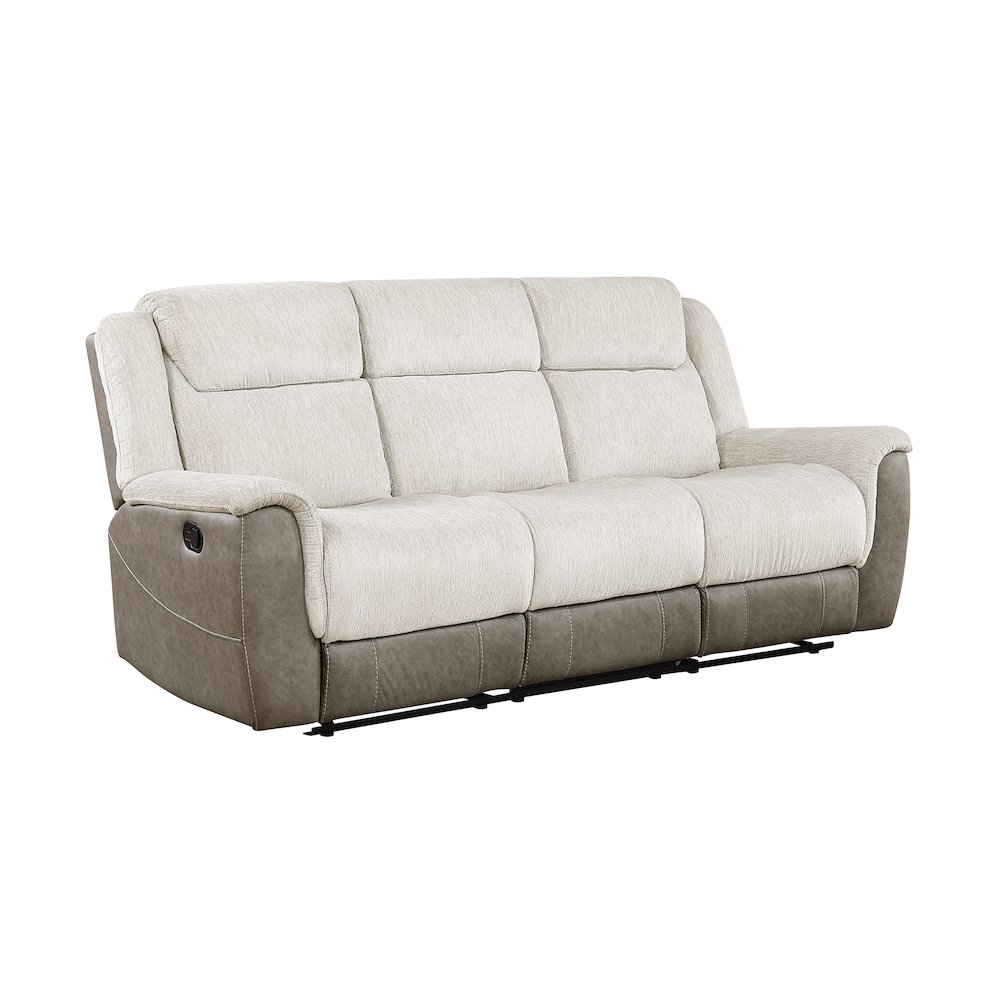 Harriette Chenille Double Reclining Sofa in Beige. Picture 1
