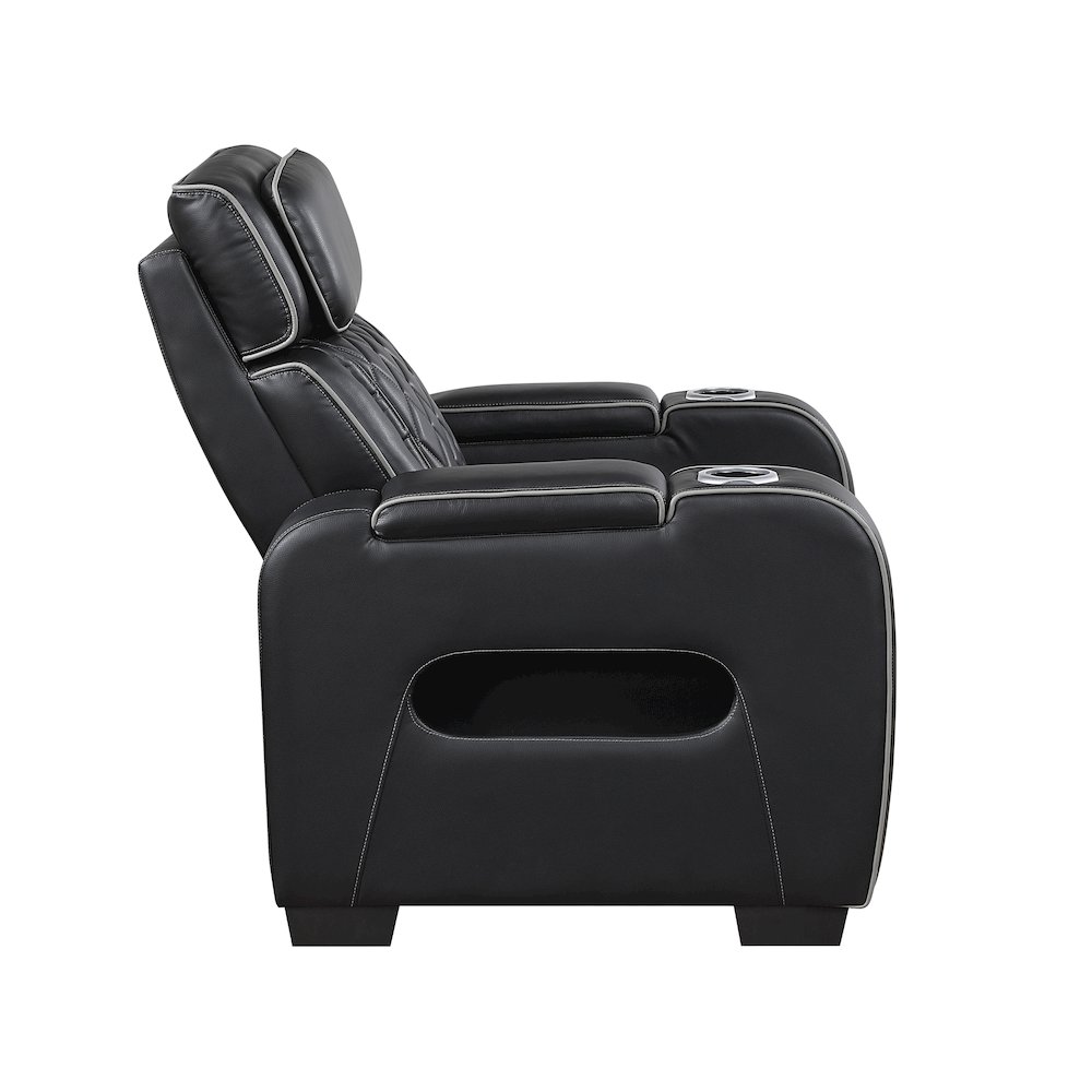 Fairway Faux Leather 3PC Power Double Reclining Sofa in Black. Picture 12