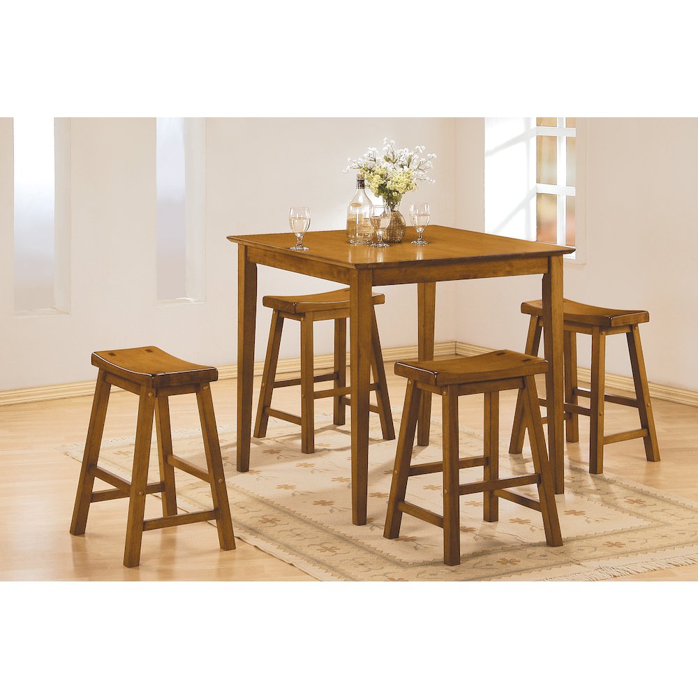 Saddleback Solid Wood 18" Height Stool, Set of 2 in Oak Finish. Picture 2