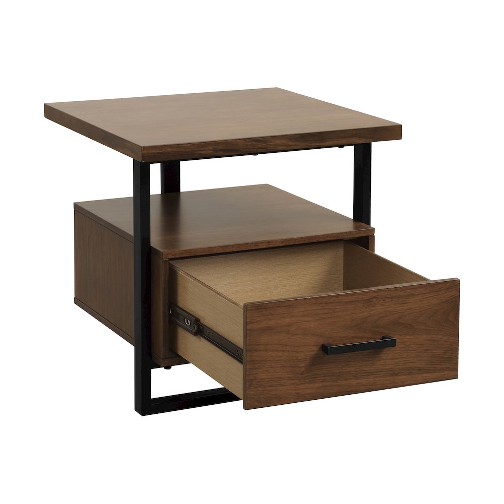 Sedley Asian Hardwood End Table with Functional Drawer in Walnut. Picture 5