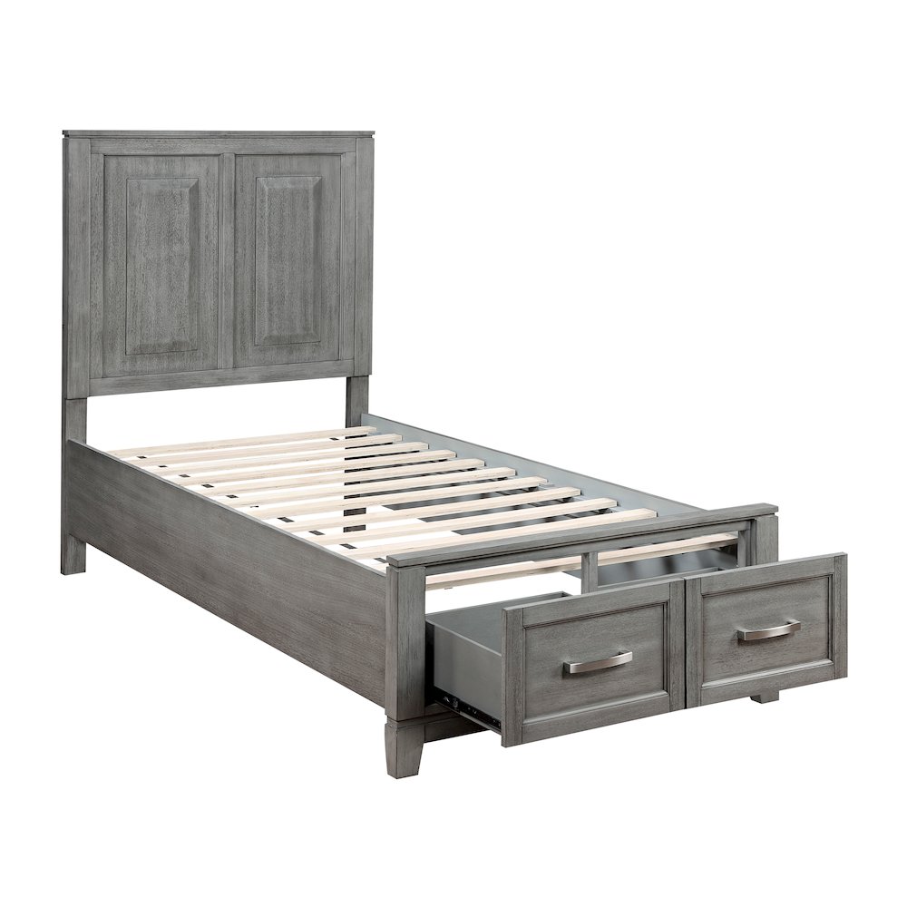 Garretson Acacia Twin Platform Bed with Footboard Storage in Gray. Picture 8