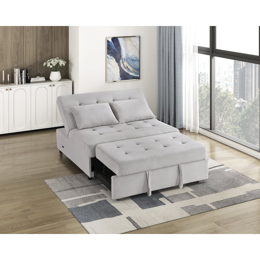 Desmond Textured Convertible Armless 2-Seater with Pull-out Bed in Gray. Picture 4