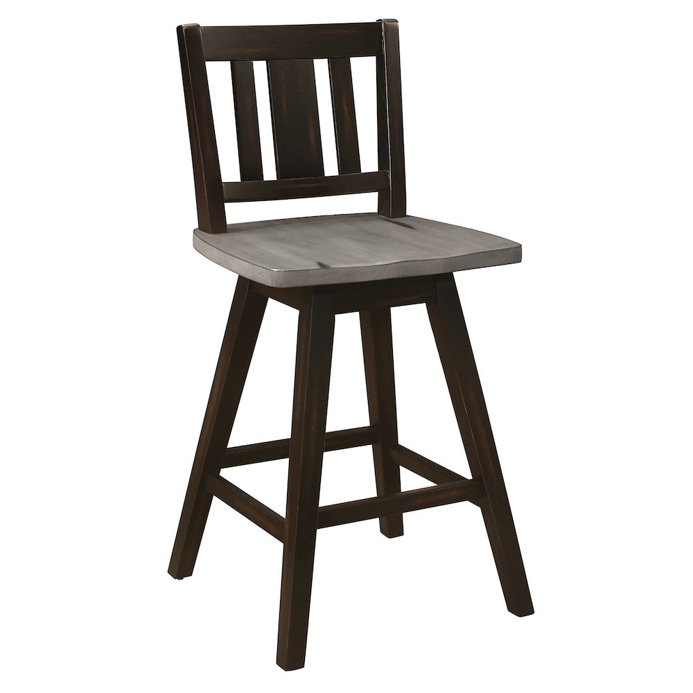 Amsonia Wood Swivel Counter Height Chair, set of 2 in Gray and Black. Picture 1