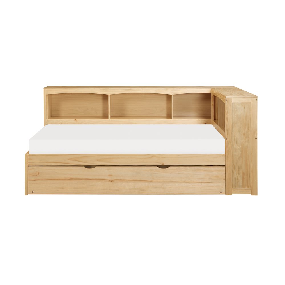 Bartly Pine Twin Bookcase Corner Bed with Twin Trundle in Natural Pine. Picture 4