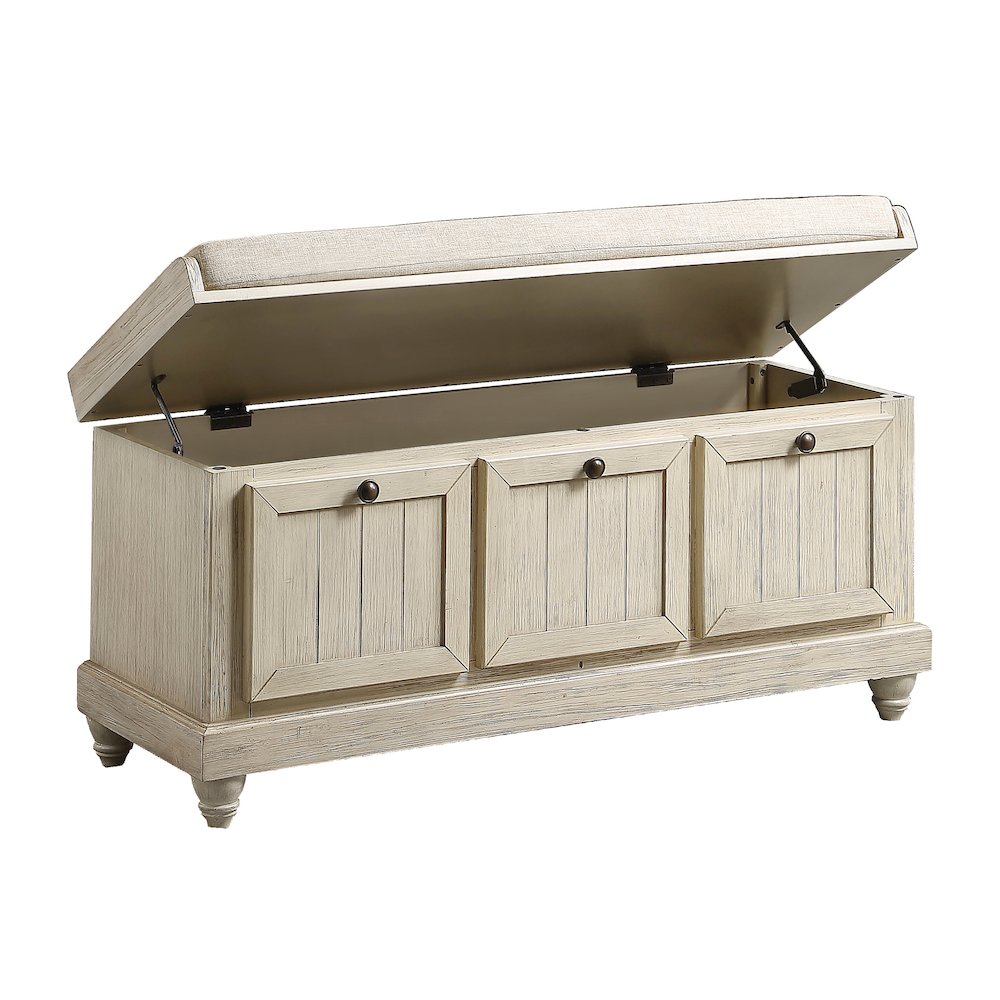 Woodwell Asian Hardwood Storage Bench in Beige. Picture 6