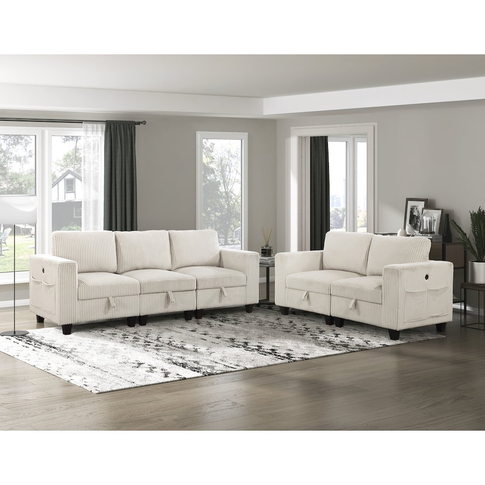 Walterboro Corduroy Sofa with Storage, Storage Pouches in Beige. Picture 2