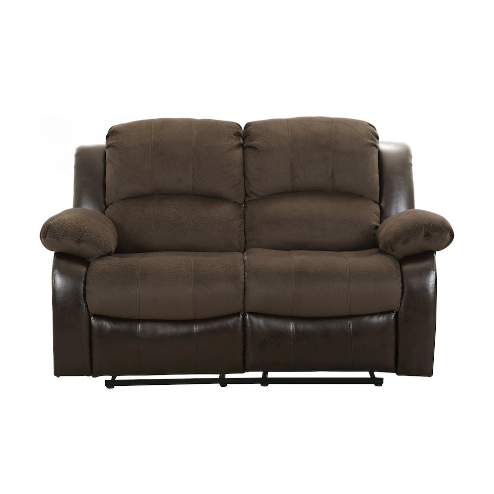 Cranley Faux Leather Double Reclining Loveseat in Chocolate. Picture 5