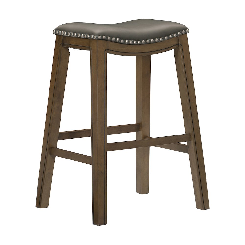 Ordway Solid Wood 29" Height Saddle Stool in Gray. Picture 1
