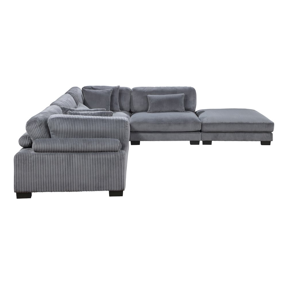 Traverse Corduroy 5-Piece Modular Sectional with Ottoman in Gray. Picture 11