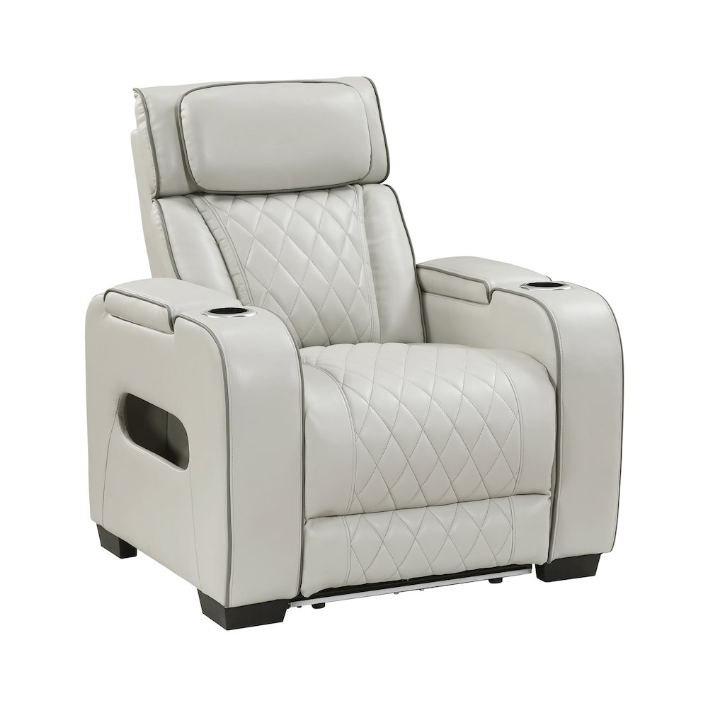 Fairway Faux Leather Power Reclining Chair with Power Headrest in Taupe. Picture 1