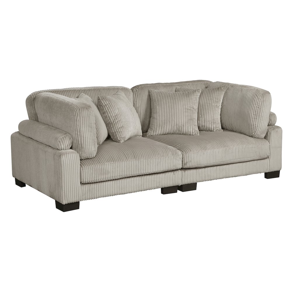 Traverse Corduroy Love Seat in Taupe. Picture 1
