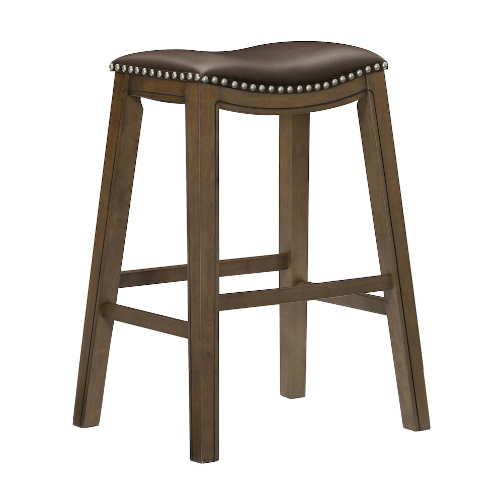 Ordway Solid Wood 29" Height Saddle Stool in Brown. Picture 1