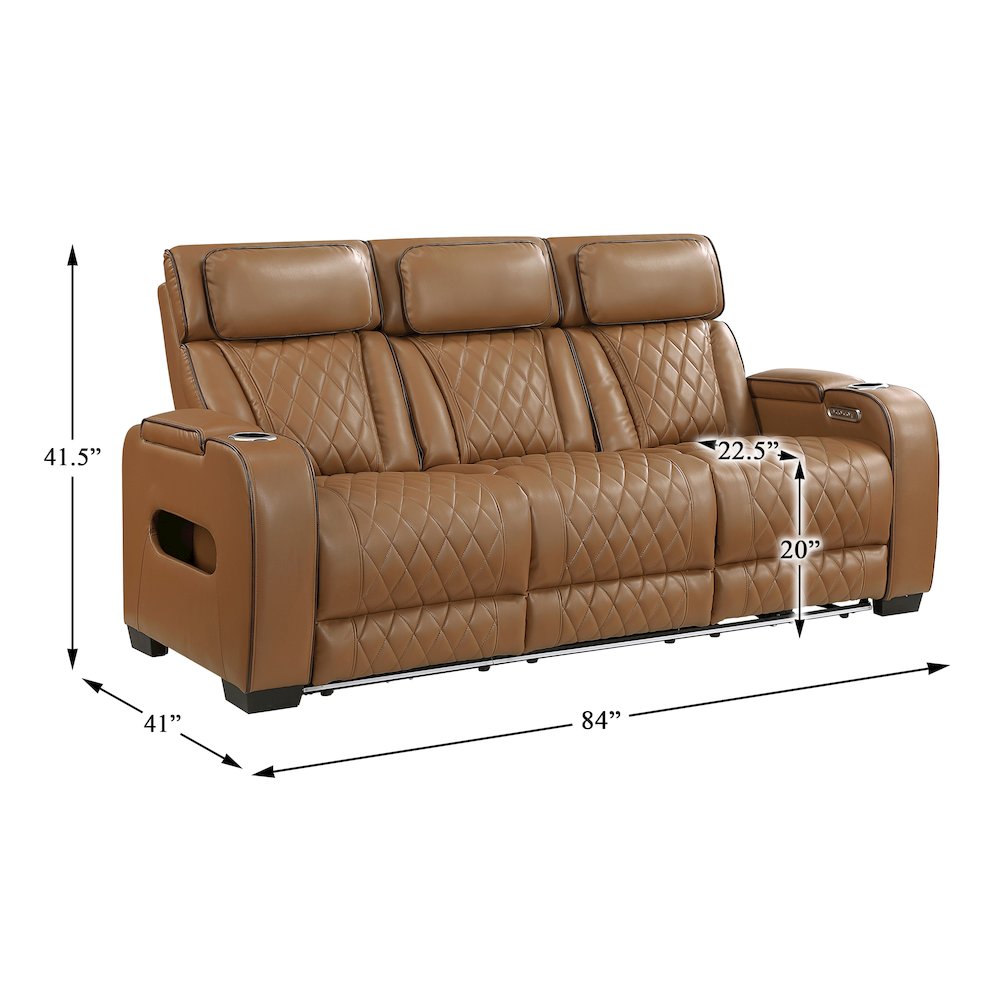 Fairway Faux Leather Power Double Reclining Sofa in Brown. Picture 9