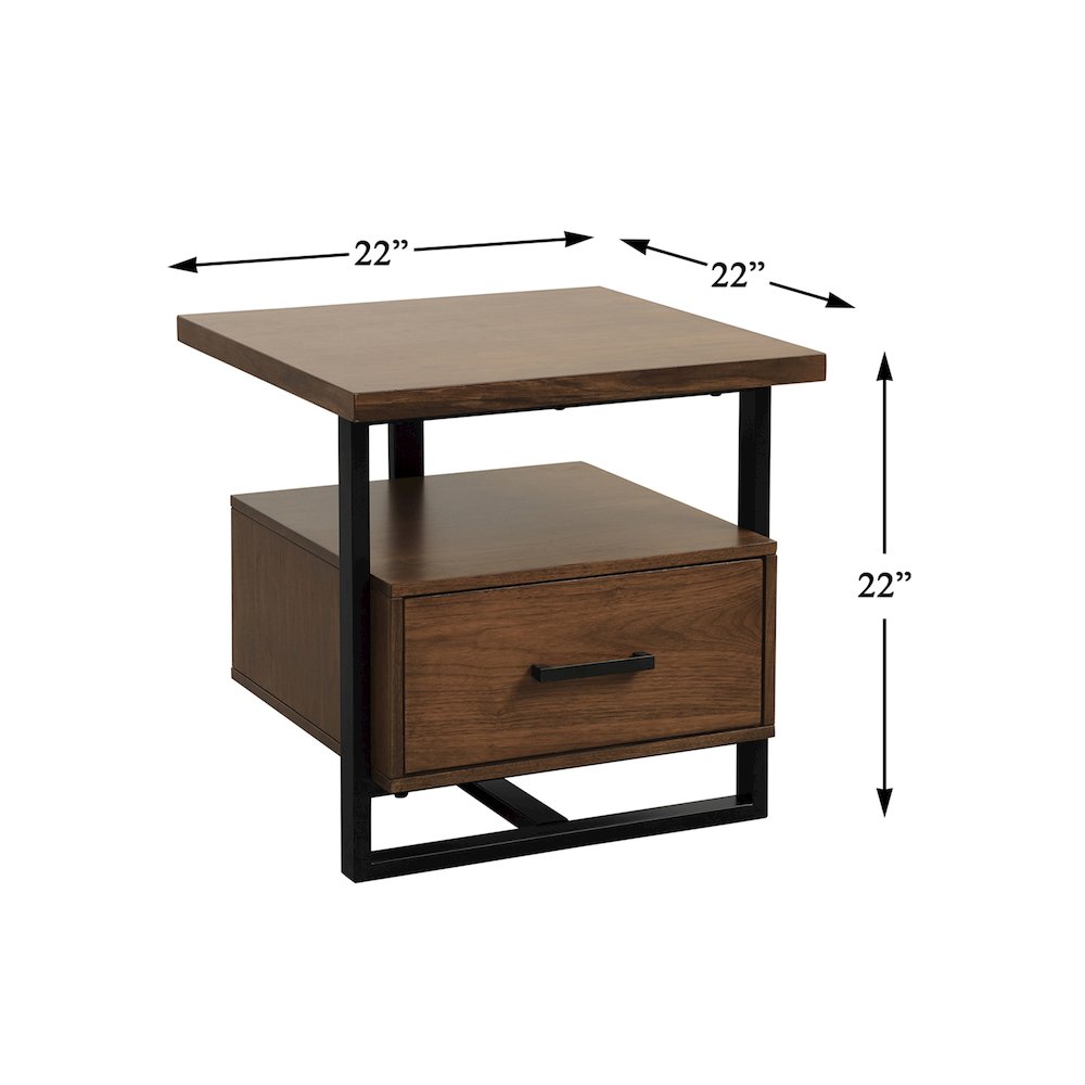 Sedley Asian Hardwood End Table with Functional Drawer in Walnut. Picture 4