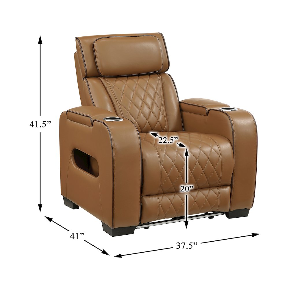 Fairway Faux Leather Power Reclining Chair with Power Headrest in Brown. Picture 7