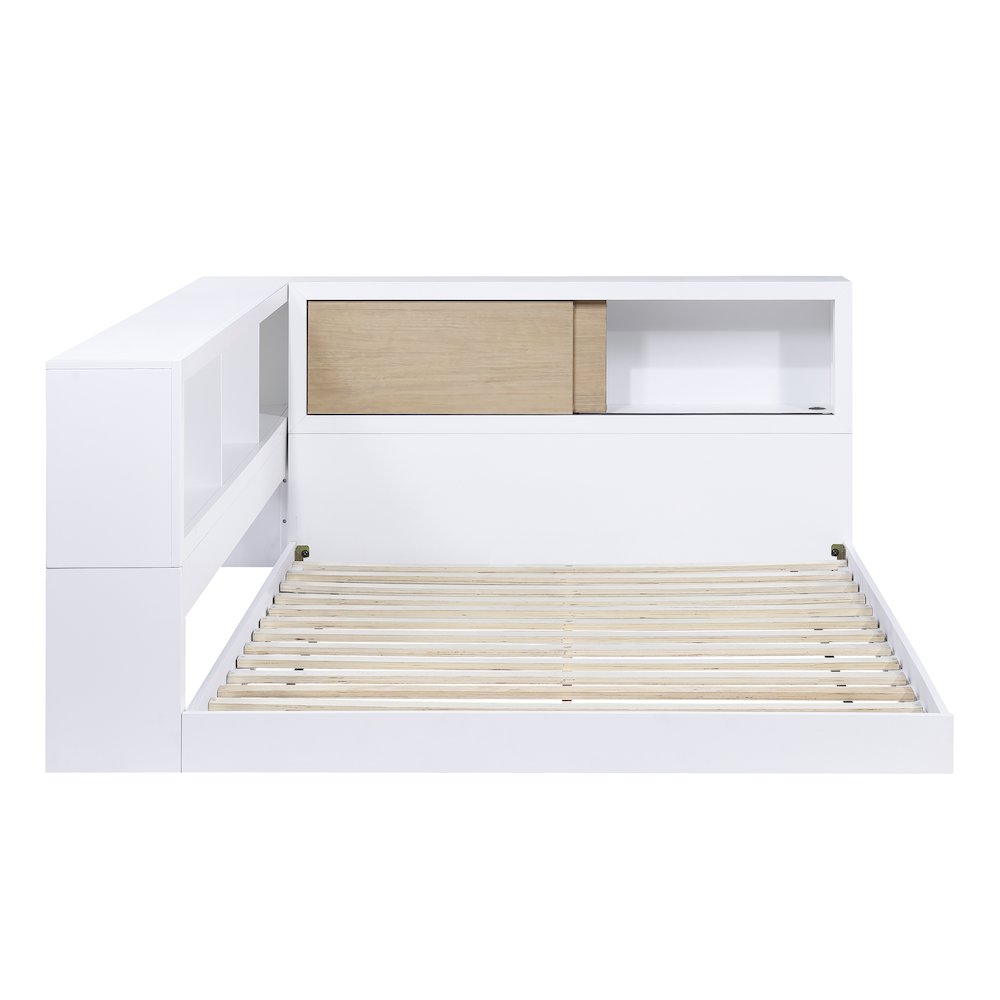 Asker A. Hardwood Full Bookcase Corner Bed in 2-Tone (White and Natural). Picture 9