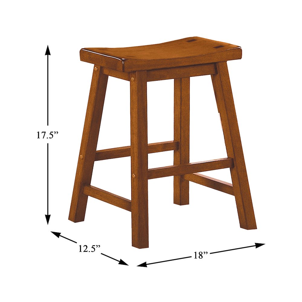 Saddleback Solid Wood 18" Height Stool, Set of 2 in Oak Finish. Picture 3