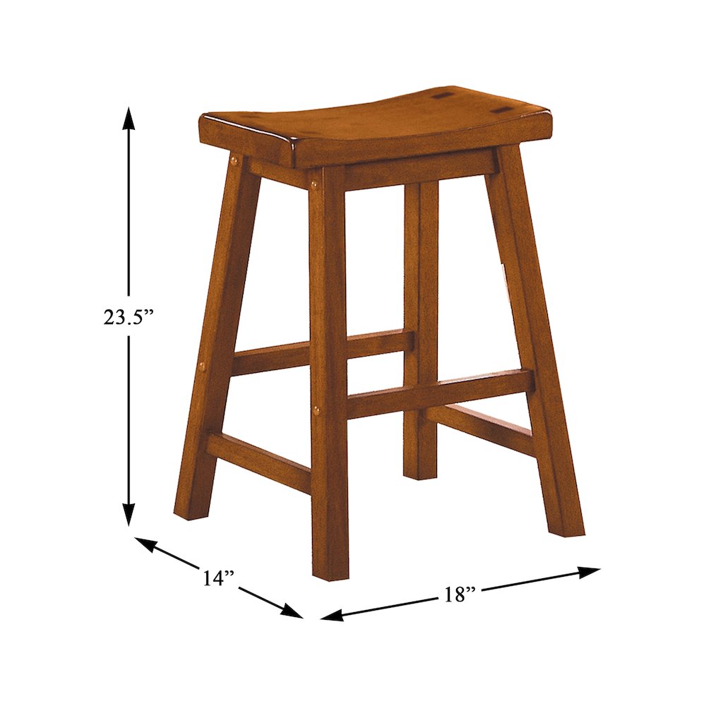 Saddleback Solid Wood 24" Height Stool, Set of 2 in Oak Finish. Picture 3