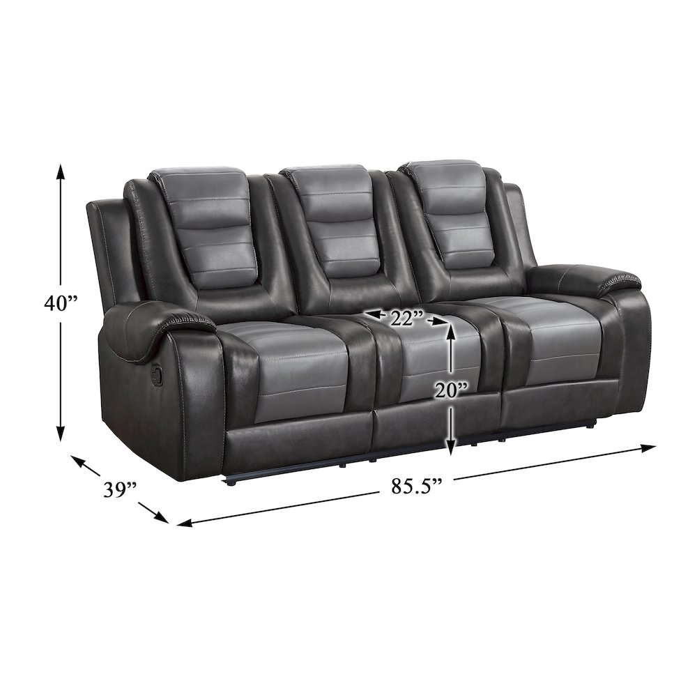 Briscoe F. Leather Dbl Rclng Sofa in 2-Tone (Light Gray and Dark Gray). Picture 5
