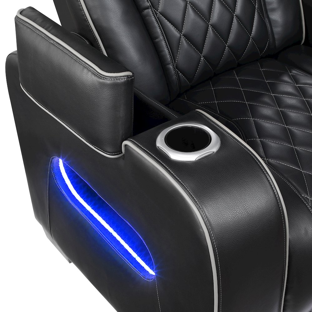 Fairway Faux Leather Power Double Reclining Love Seat in Black. Picture 14