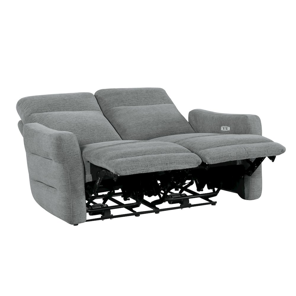 Edition Faux Leather Power Double Reclining Love Seat in Gray. Picture 7