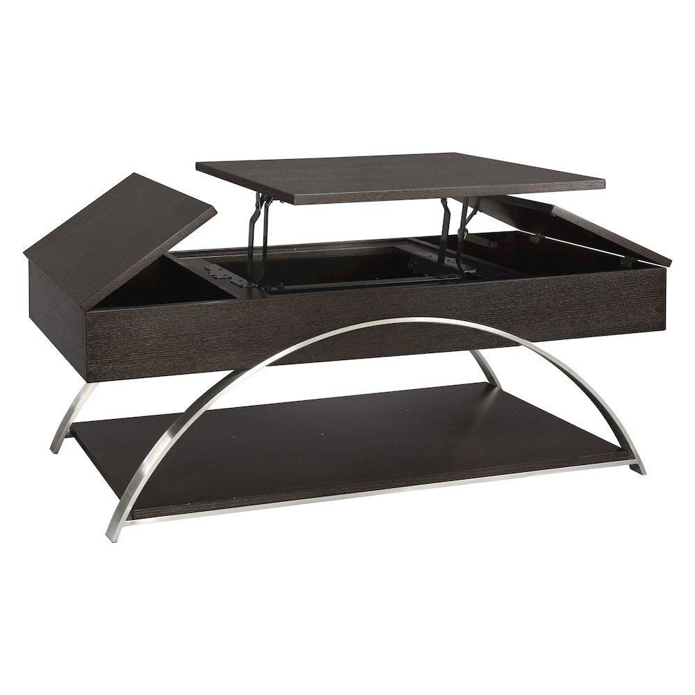 Tioga Engineered Wood Cocktail Table w/ Lift-Top and Storage in Espresso. Picture 7