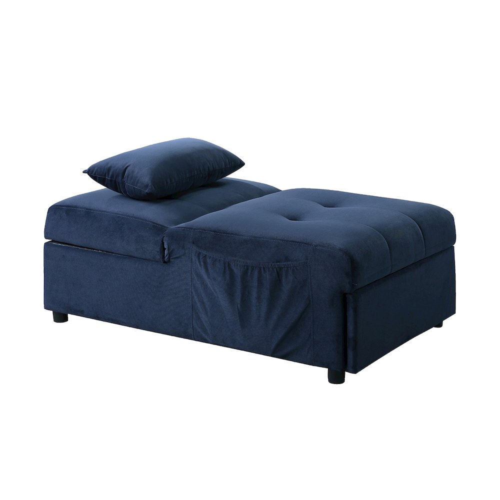 Garrell Velvet Storage Bench with Pull-Out Ottoman in Dark Blue. Picture 2