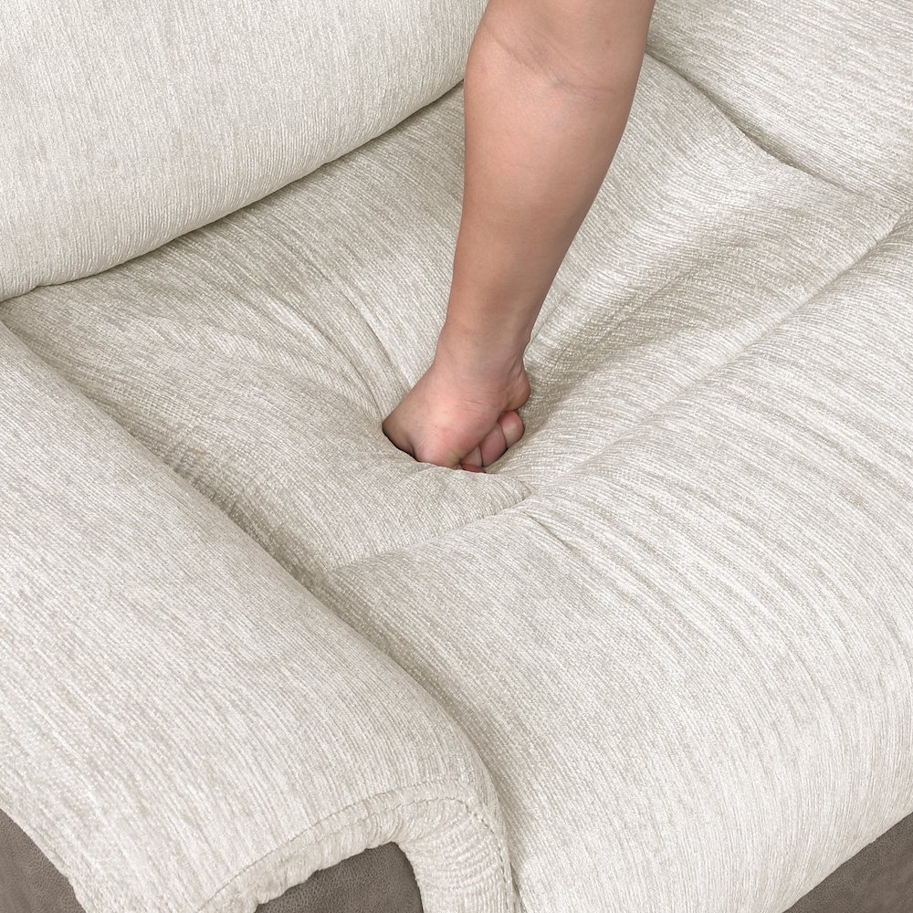 Harriette Chenille Double Reclining Love Seat in Beige. Picture 11