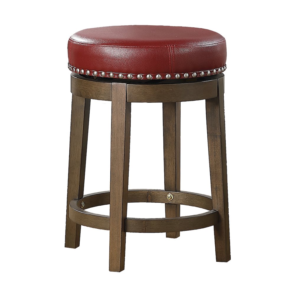 Westby Solid Wood 24" Round Swivel Stool, Set of 2 in Red. Picture 1