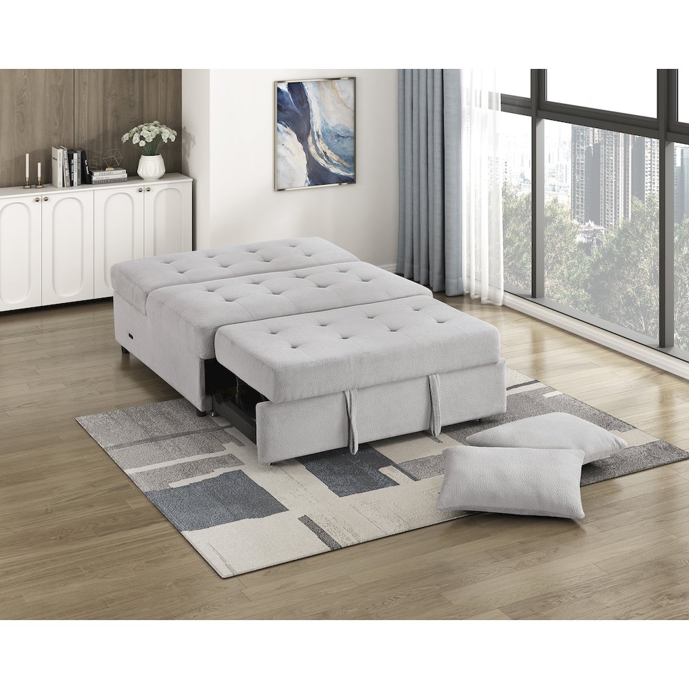 Desmond Textured Convertible Armless 2-Seater with Pull-out Bed in Gray. Picture 5