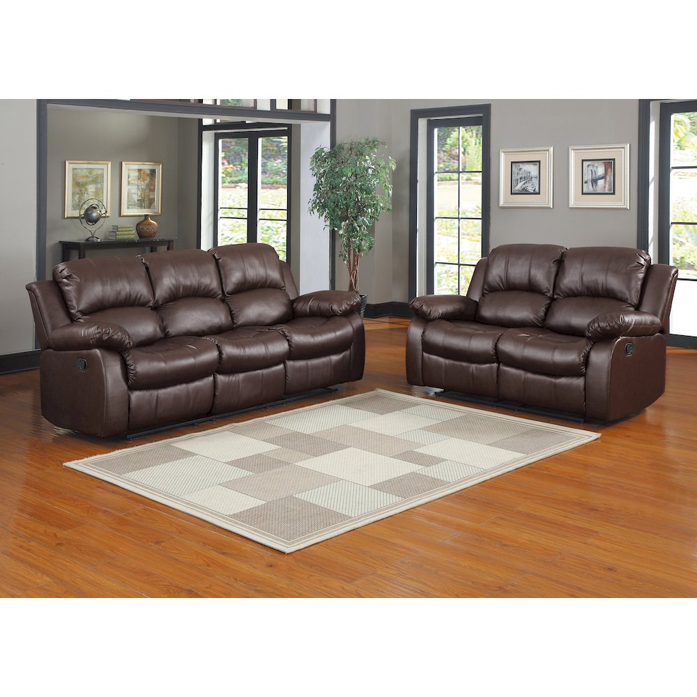 Cranley Faux Leather Double Reclining Loveseat in Black. Picture 2
