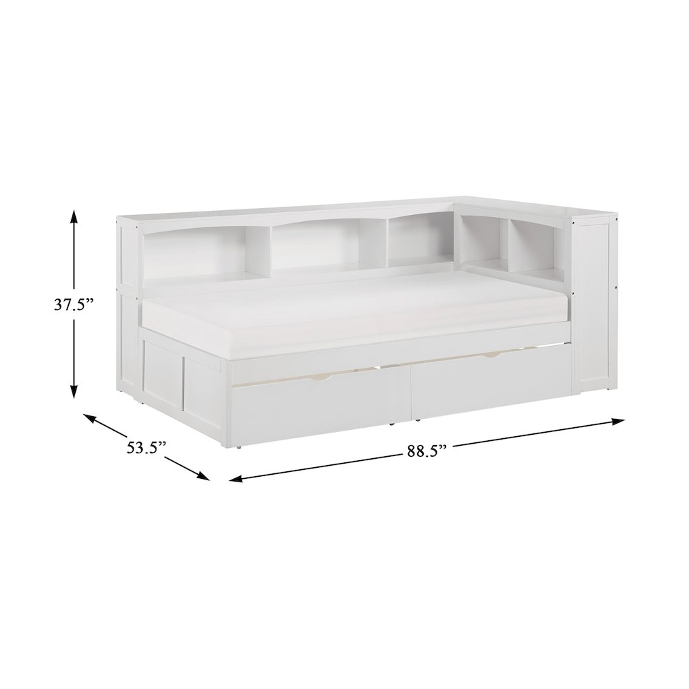 Galen Pine Twin Bookcase Corner Bed with Storage Boxes in White. Picture 4