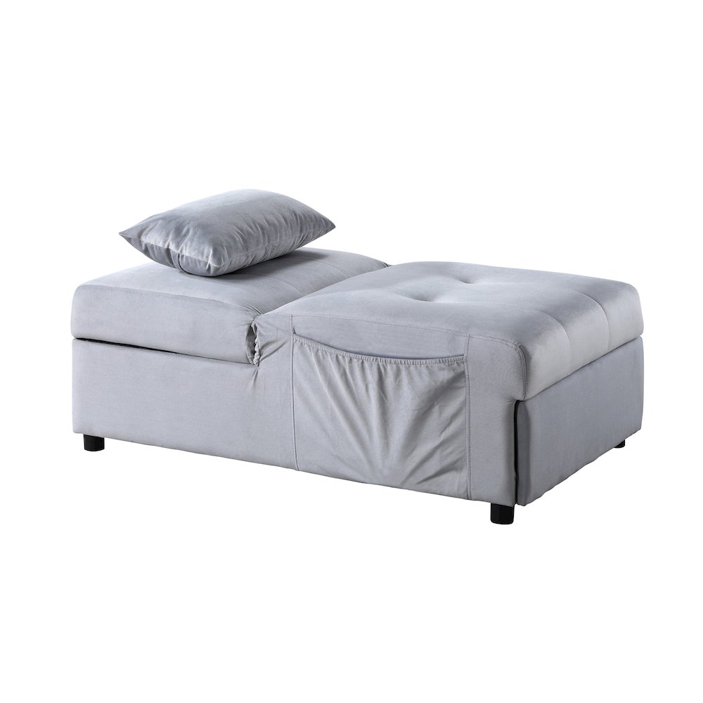 Garrell Velvet Storage Bench with Pull-Out Ottoman in Gray. Picture 2