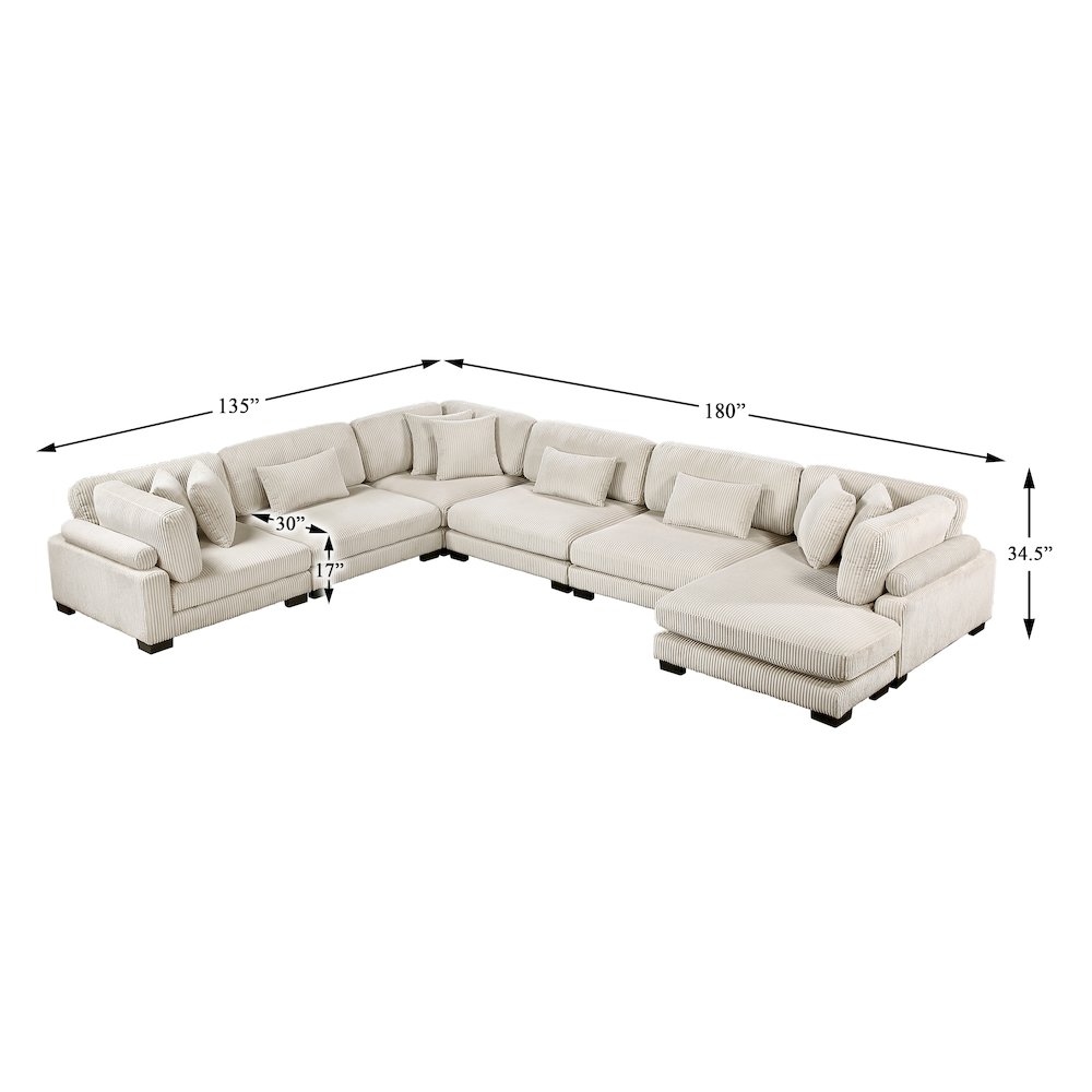Traverse Corduroy 6-Piece Modular Sectional with chaise in Beige. Picture 7