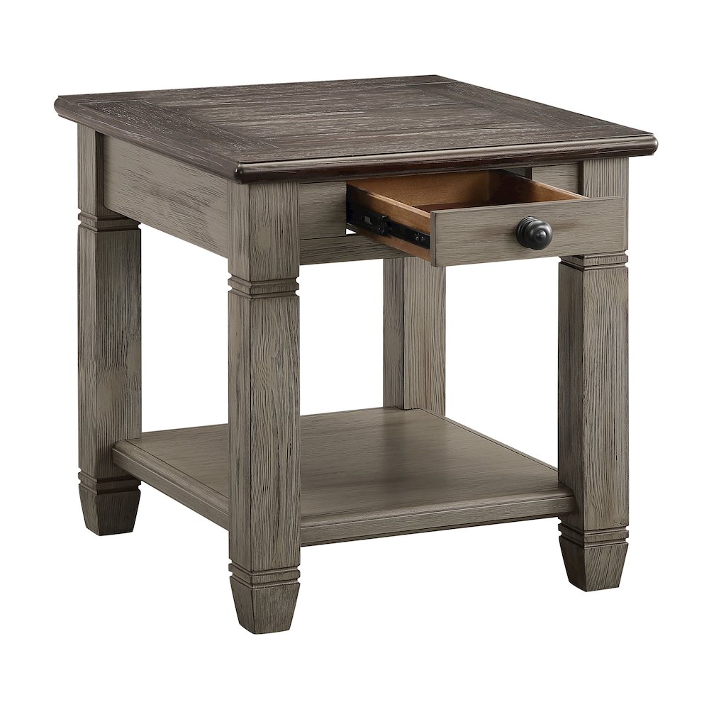 Granby Pine End Table in 2-Tone Finish (Coffee and Antique Gray). Picture 2