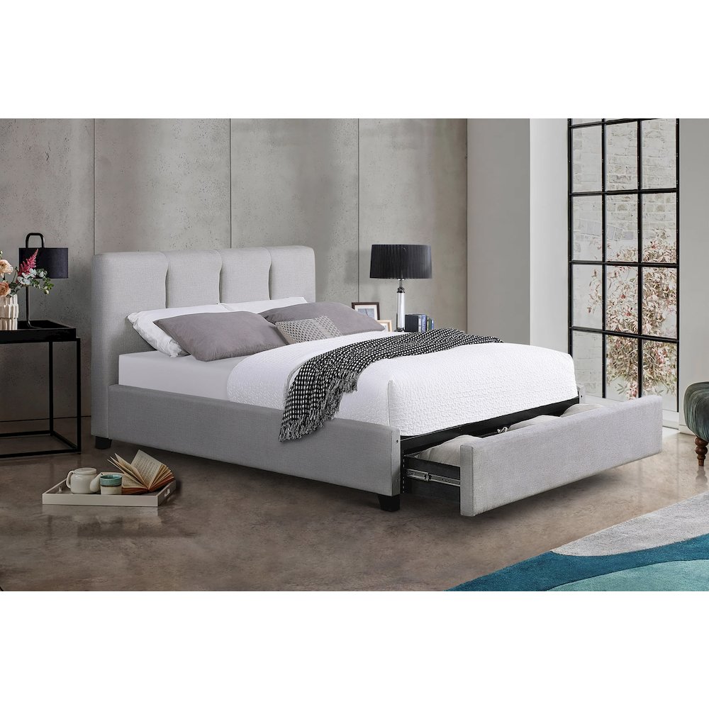 Aitana Textured Full Platform Bed with Storage Drawer in Gray. Picture 2