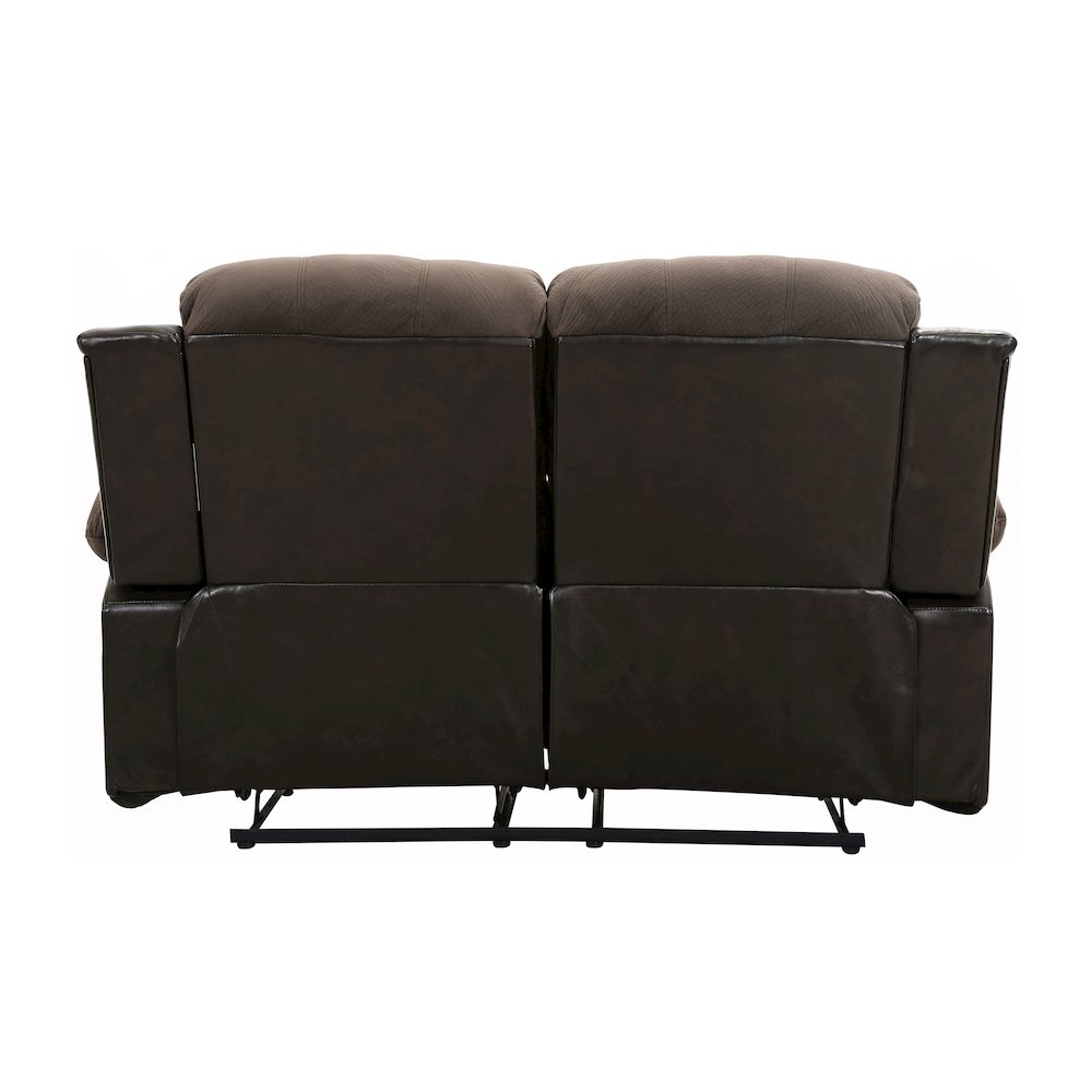 Cranley Faux Leather Double Reclining Loveseat in Chocolate. Picture 4