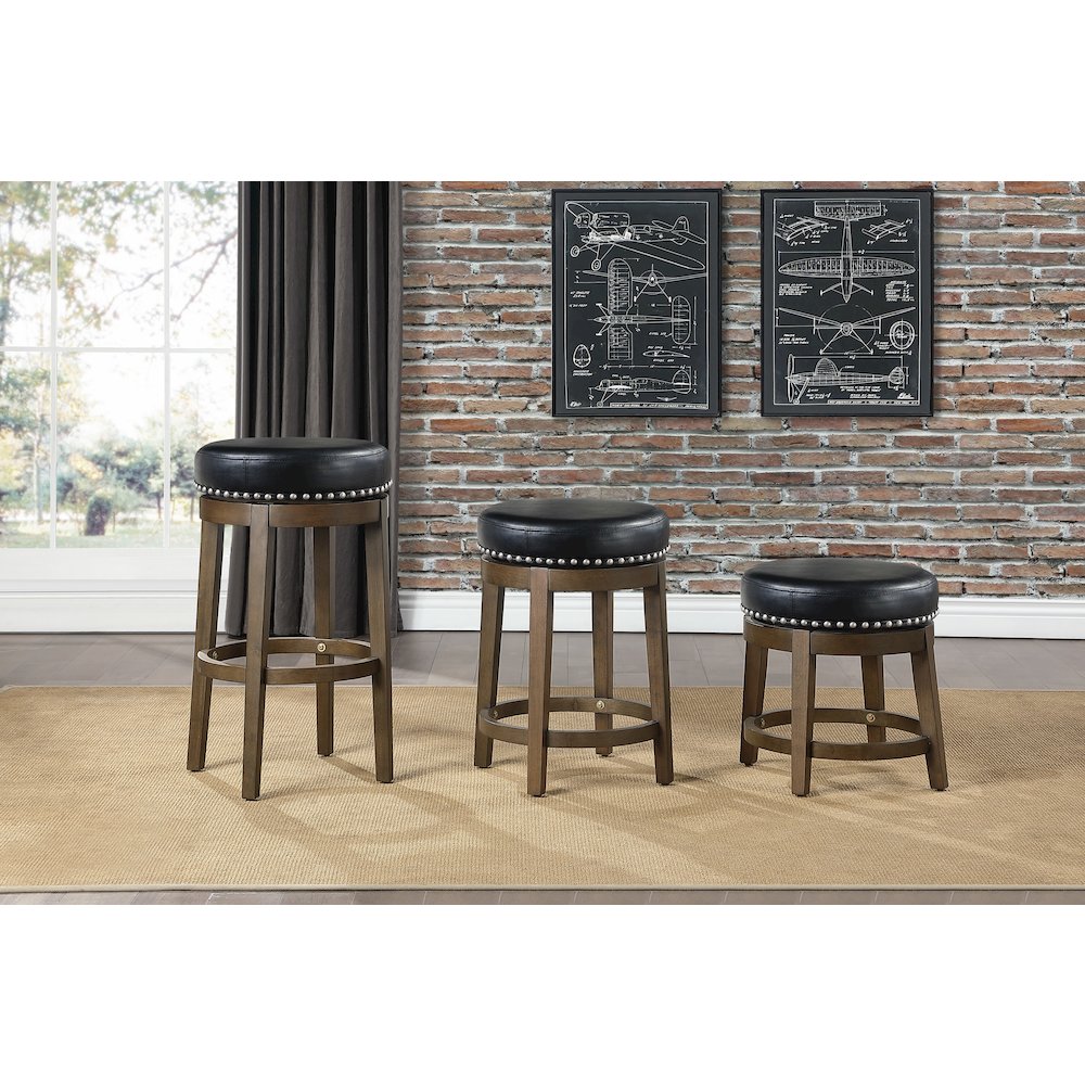 Westby Solid Wood 24" Round Swivel Stool, Set of 2 in Black. Picture 2