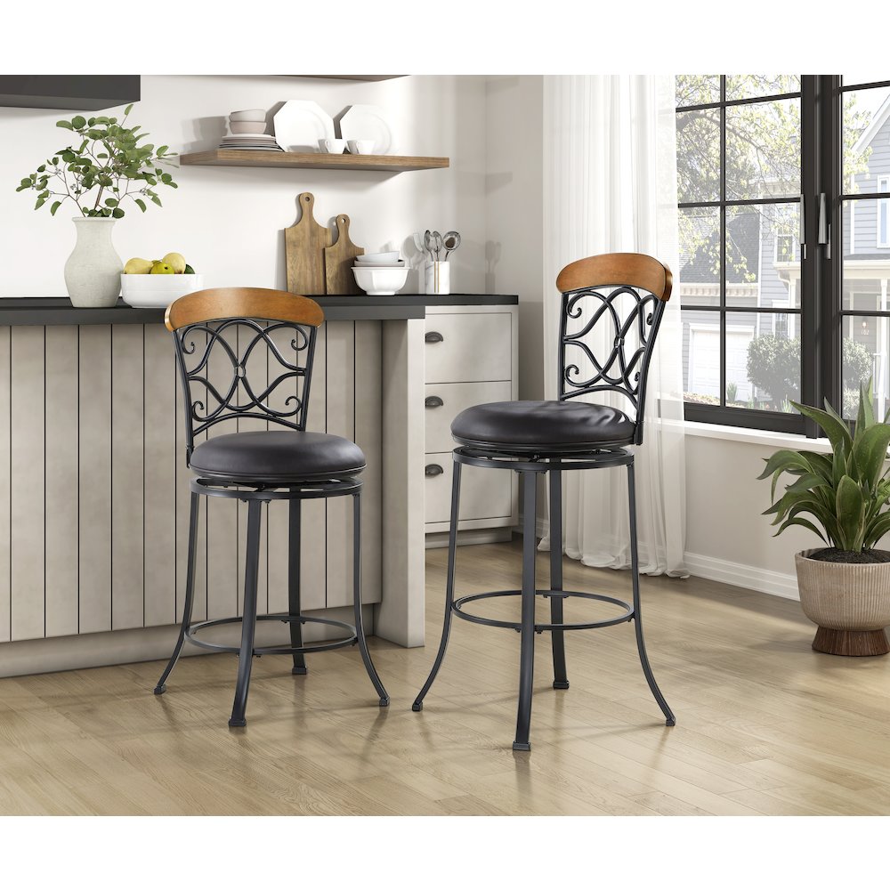 Benson Faux Leather Swivel Pub Height Chair in Brown. Picture 2